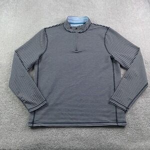 J Crew Sweater Mens Large Blue White Stripes Performance Half Zip Pullover